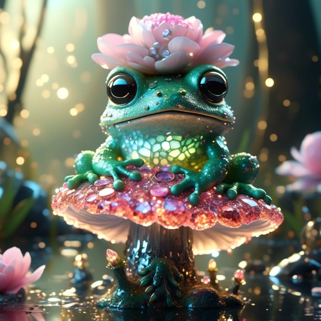 Flower the frog on a mushroom