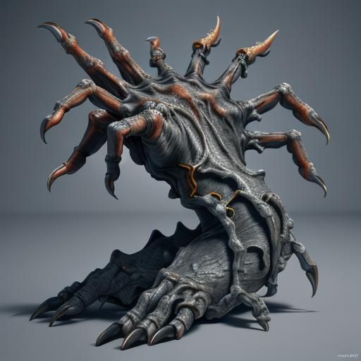 Contorted Hand of a creature, very long fingers, swollen joi...