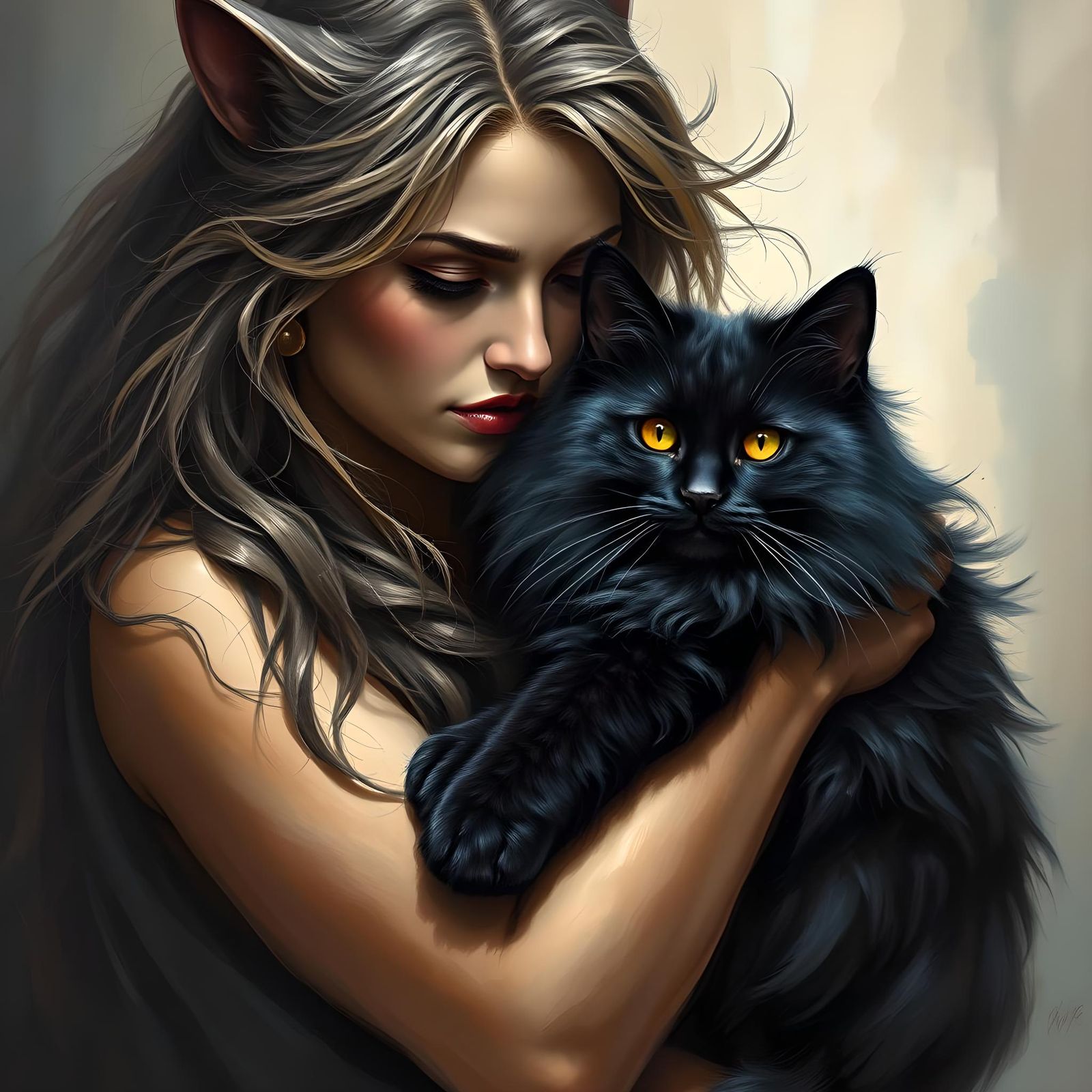 Cat woman and her fur baby