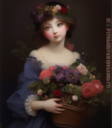 Girl With A Basket Of Flowers