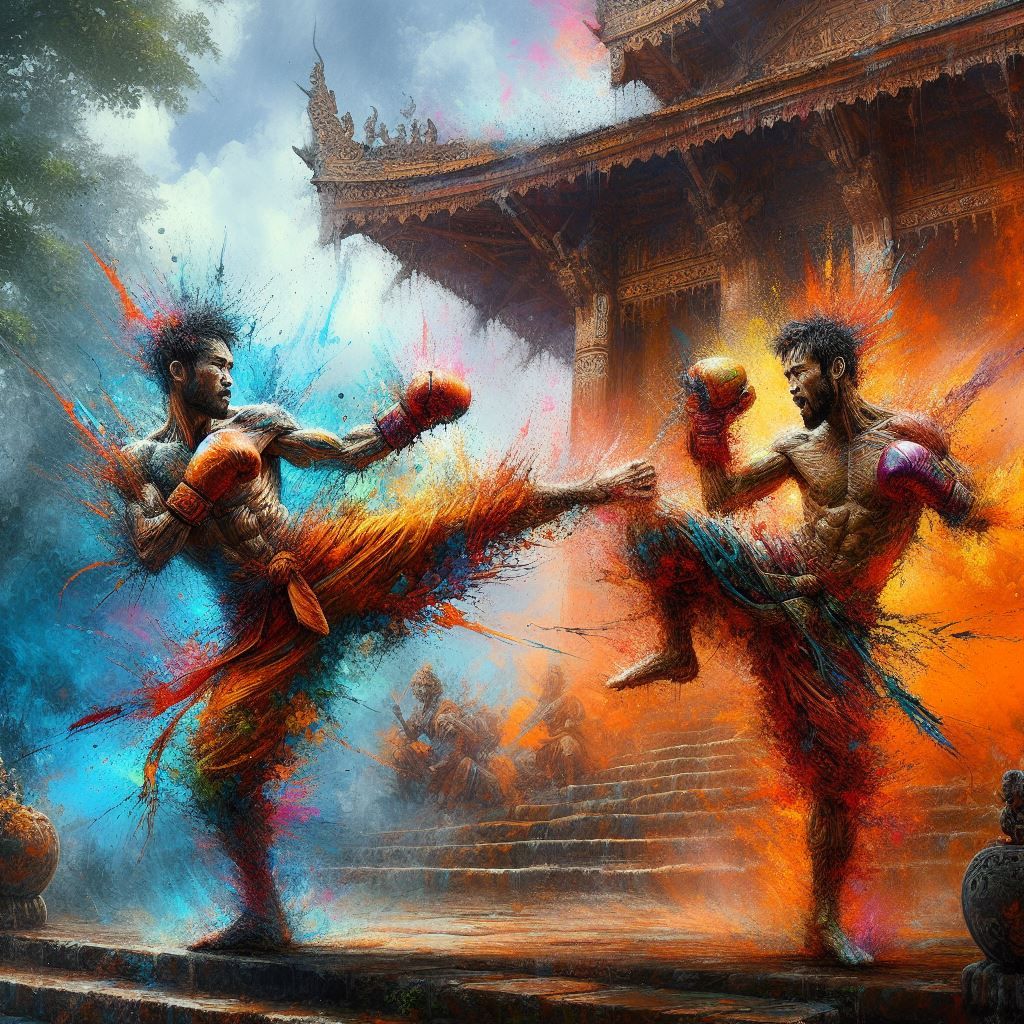 Kickboxing men, fight at the temple