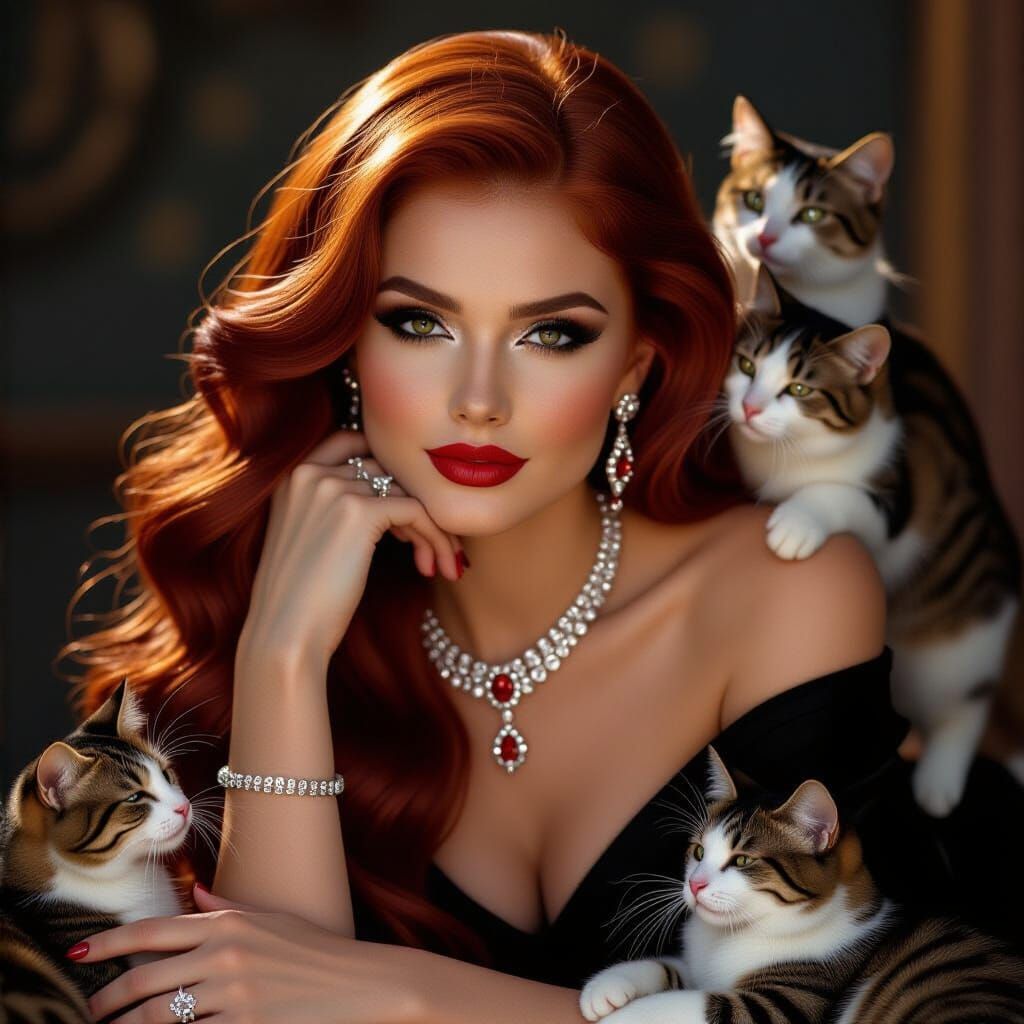 A beautiful female goddess face,long flowing red  hair,delicate black eyeshadow and black eyeliner soft ...  by @Gothickat