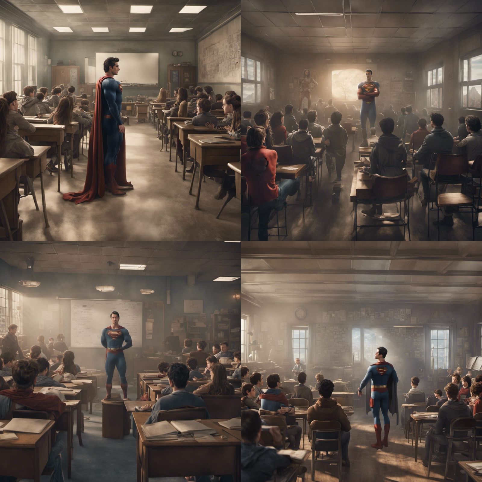 Superman standing in a classroom teaching