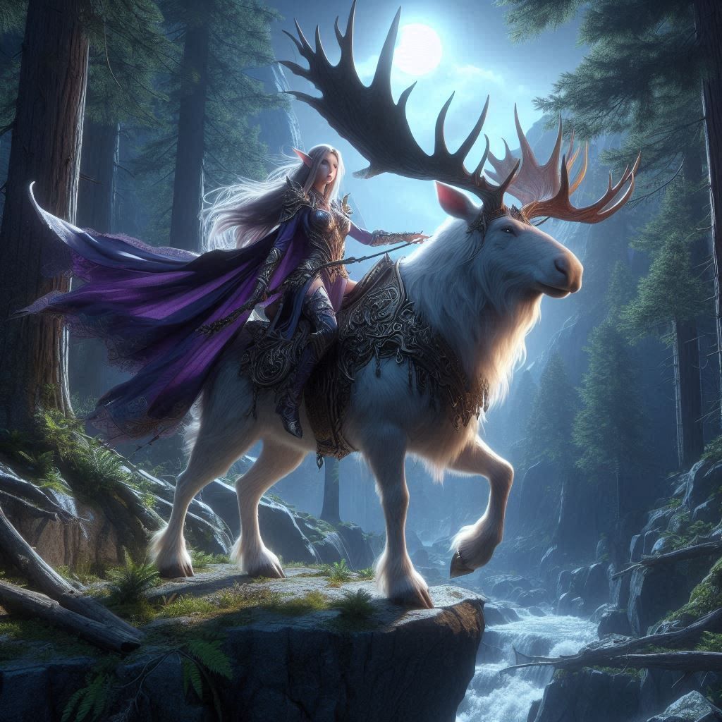 A Woodland Elf Riding A White Moose