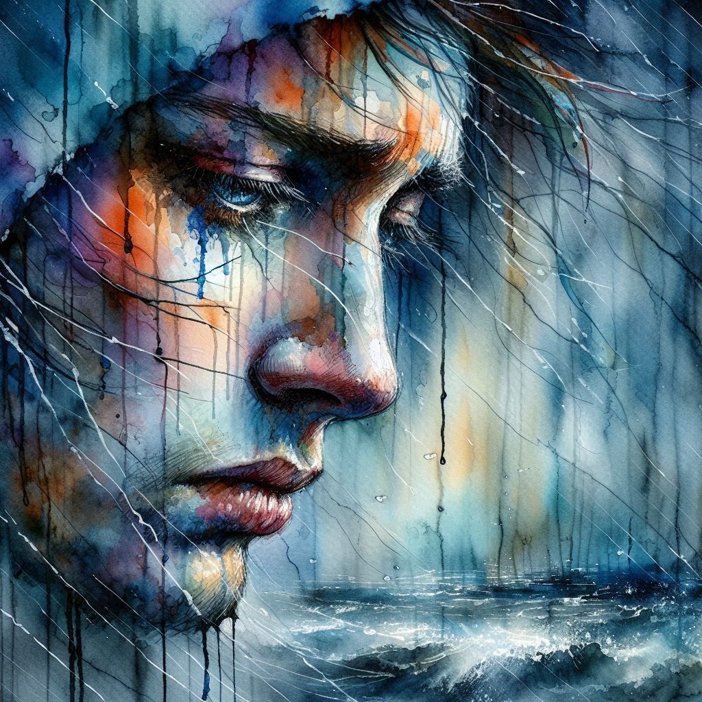 The wind and the rain on a sad and lonely face