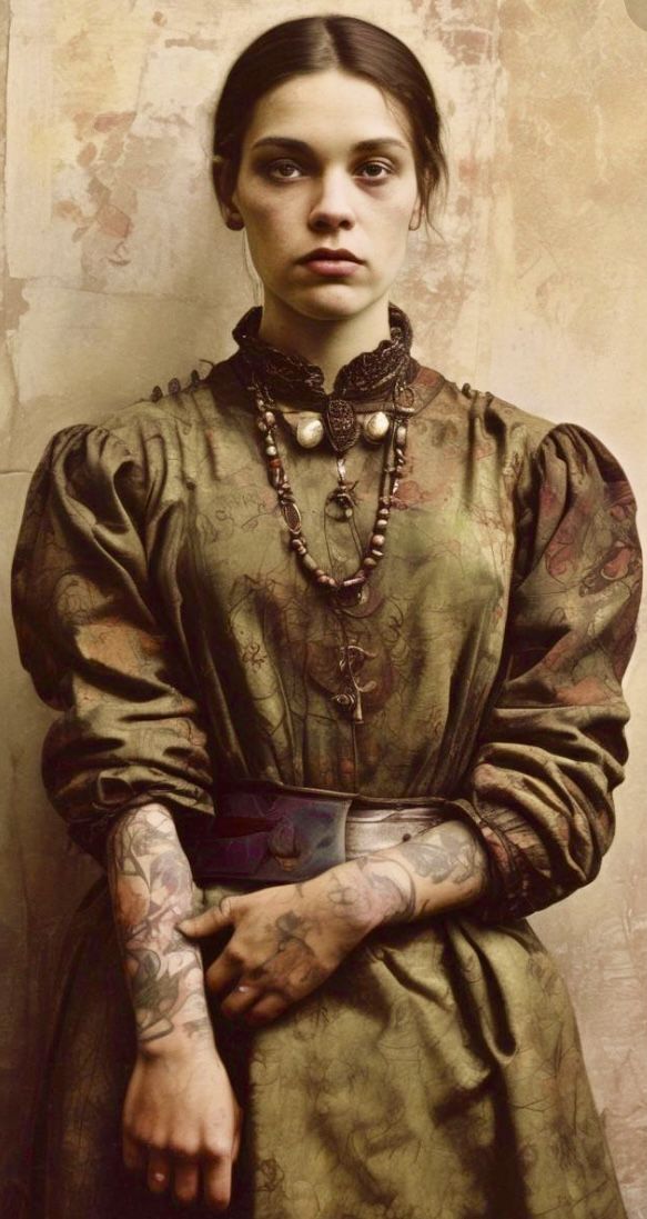 Woman with tattoos circa 1900