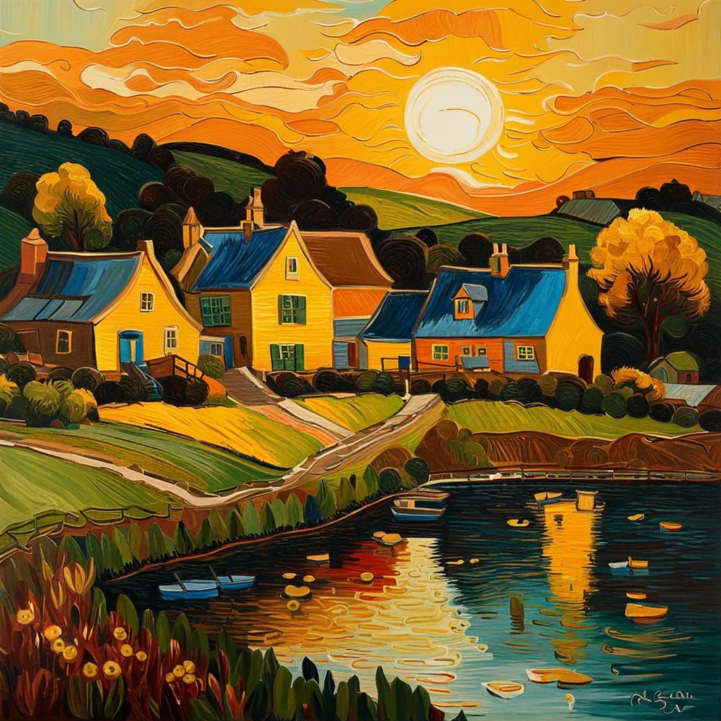  English village in the style of Van Gogh  by @AmurAnn