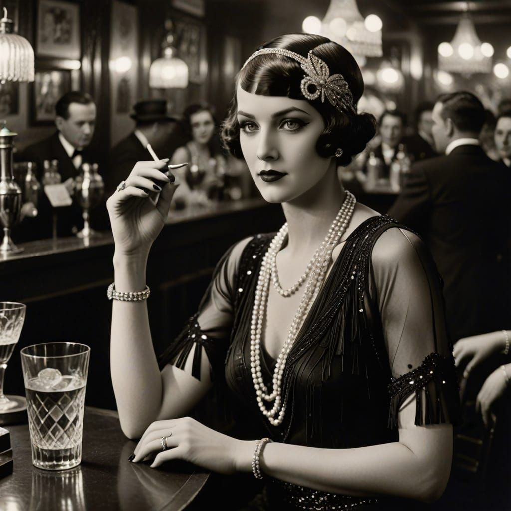  1920s lonely flapper girl in a speakeasy  by @Dago1956