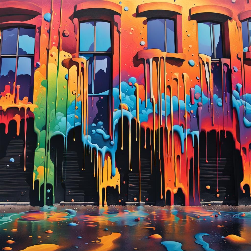 Dynamic Street Art Mural with Dripping Paint