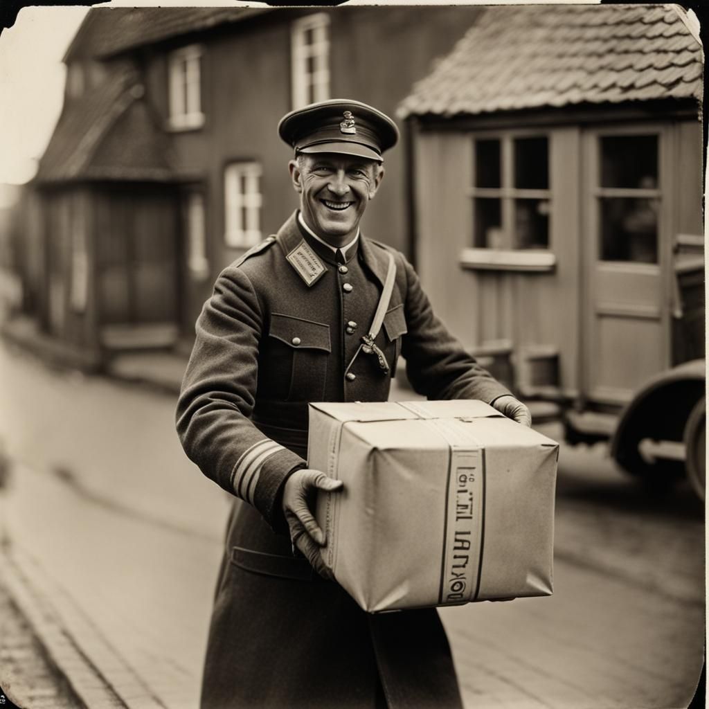 A postman delivering packages, Denmark, 1930s. 