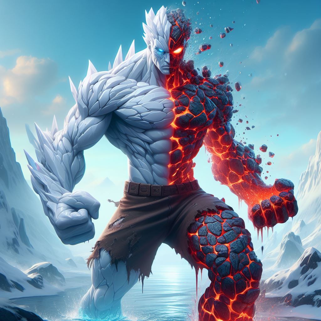 Split ice and lava warrior