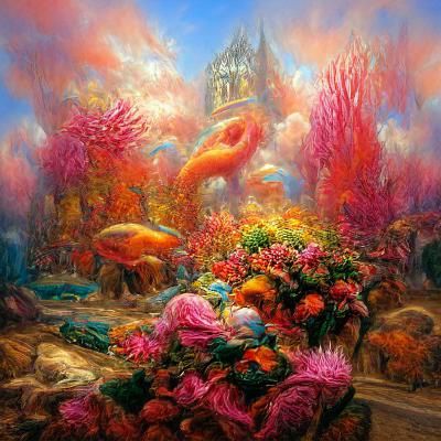 a colorful coral reef full of fucshia and orange fish ethere...