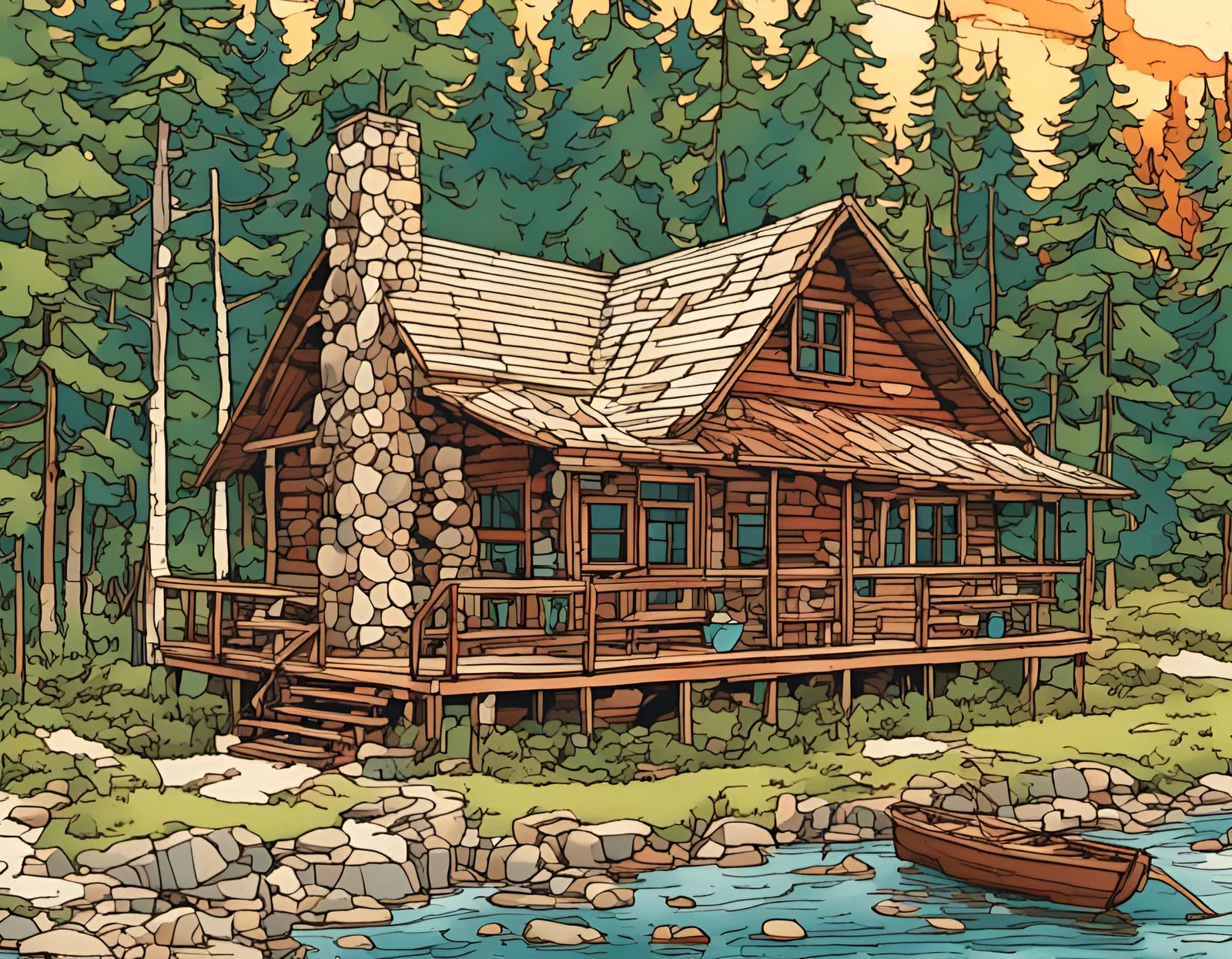 log cabin, <lora:DoodleTrace:1.0>