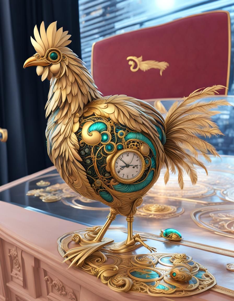 Clockwork Chicken with sunglasses hyper realistic, ethereal,...