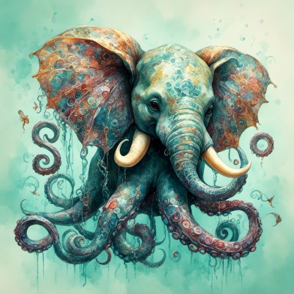  <lora:Cute2:1.0> hyprid octopuss and elephant