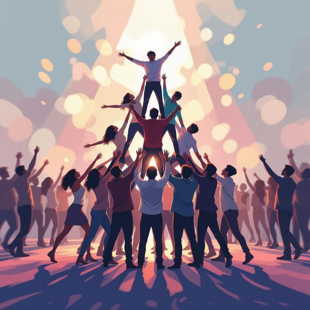 Acrobats Create Human Pyramid: Dynamic Art