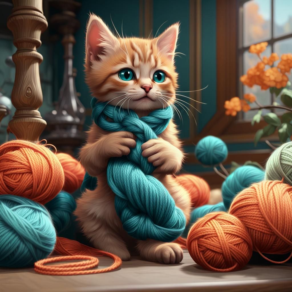 Kitten with yarn 🧶 AI Generated Artwork NightCafe Creator