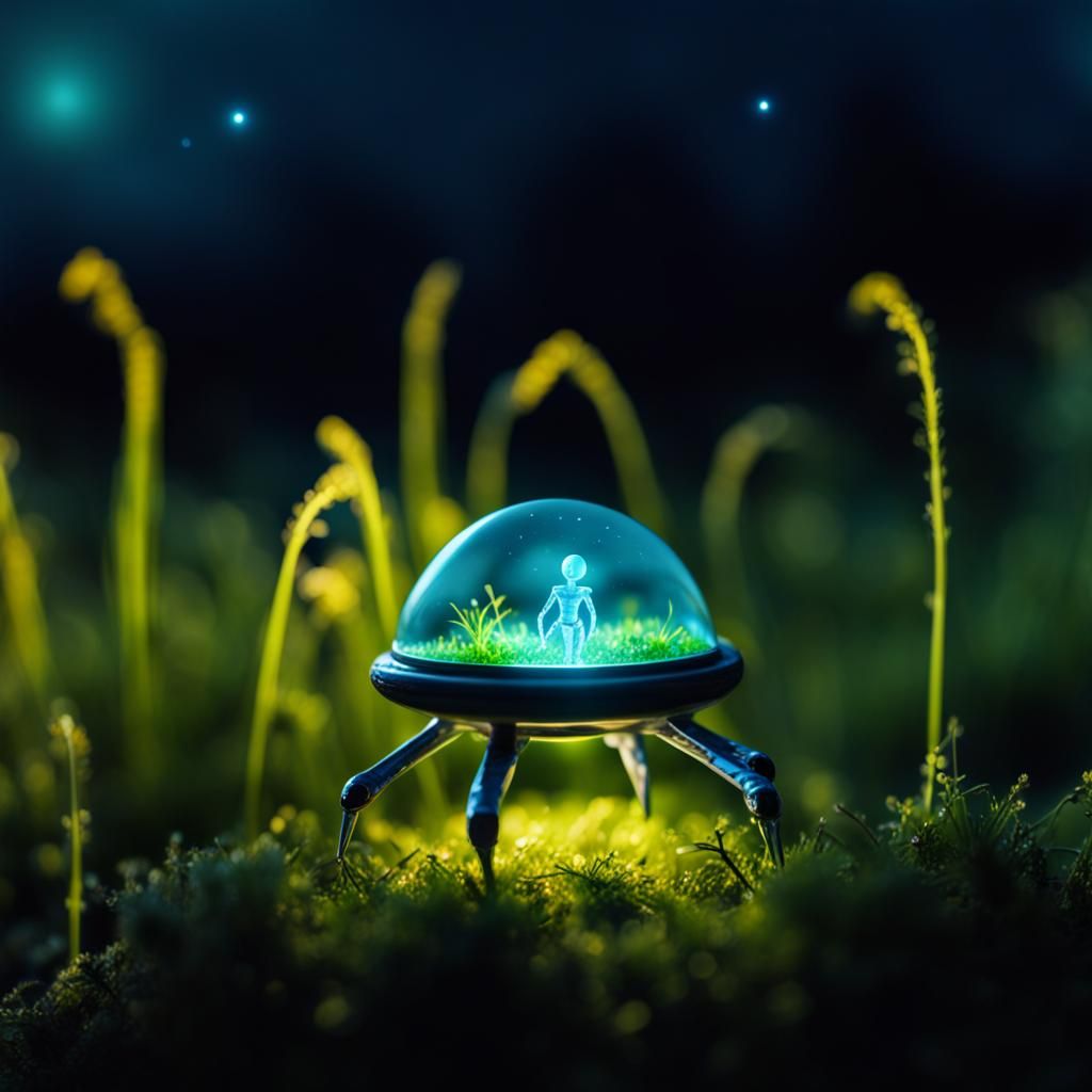 Miniature spaceship with alien in it.   by @ELY M