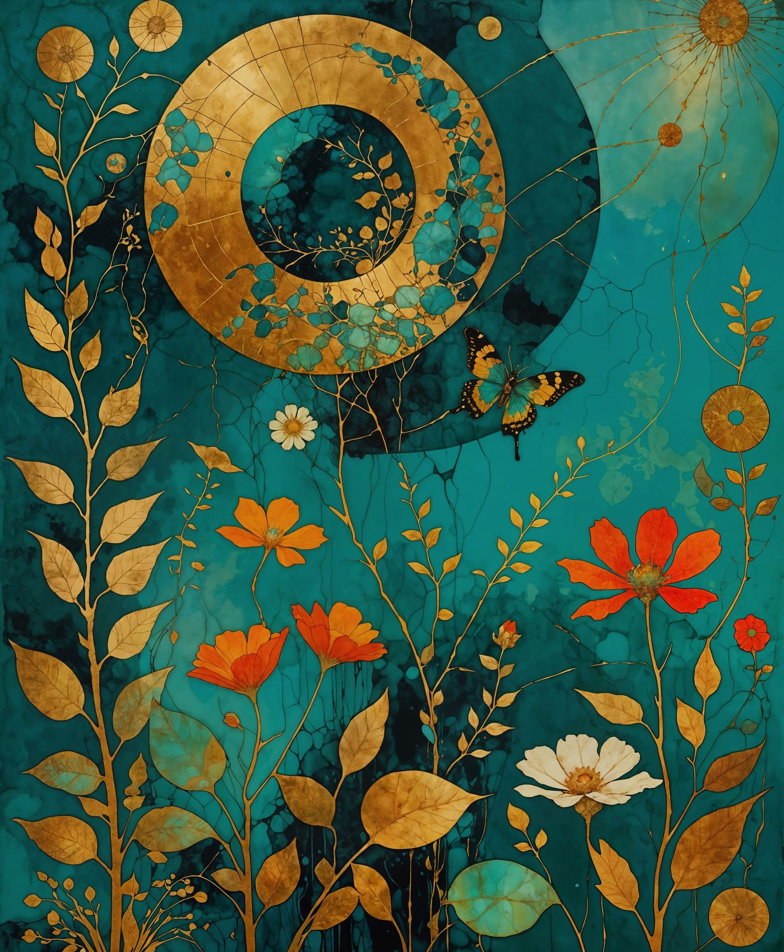 Botanical Flora: Odilon Redon's dreamlike surrealism. kintsugi painting, abstract marks and lines create ...  by @g r r c