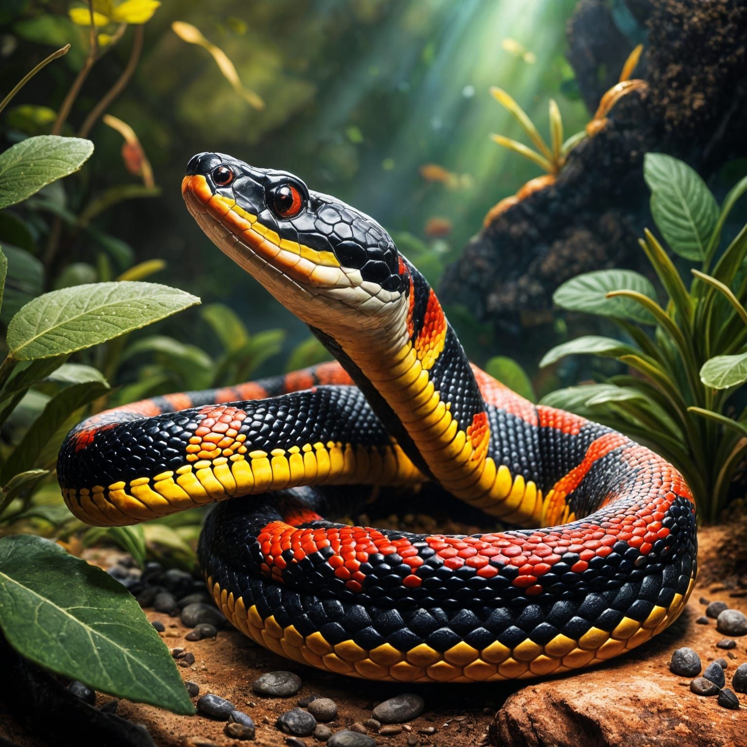 Coral snake in natural habitat.