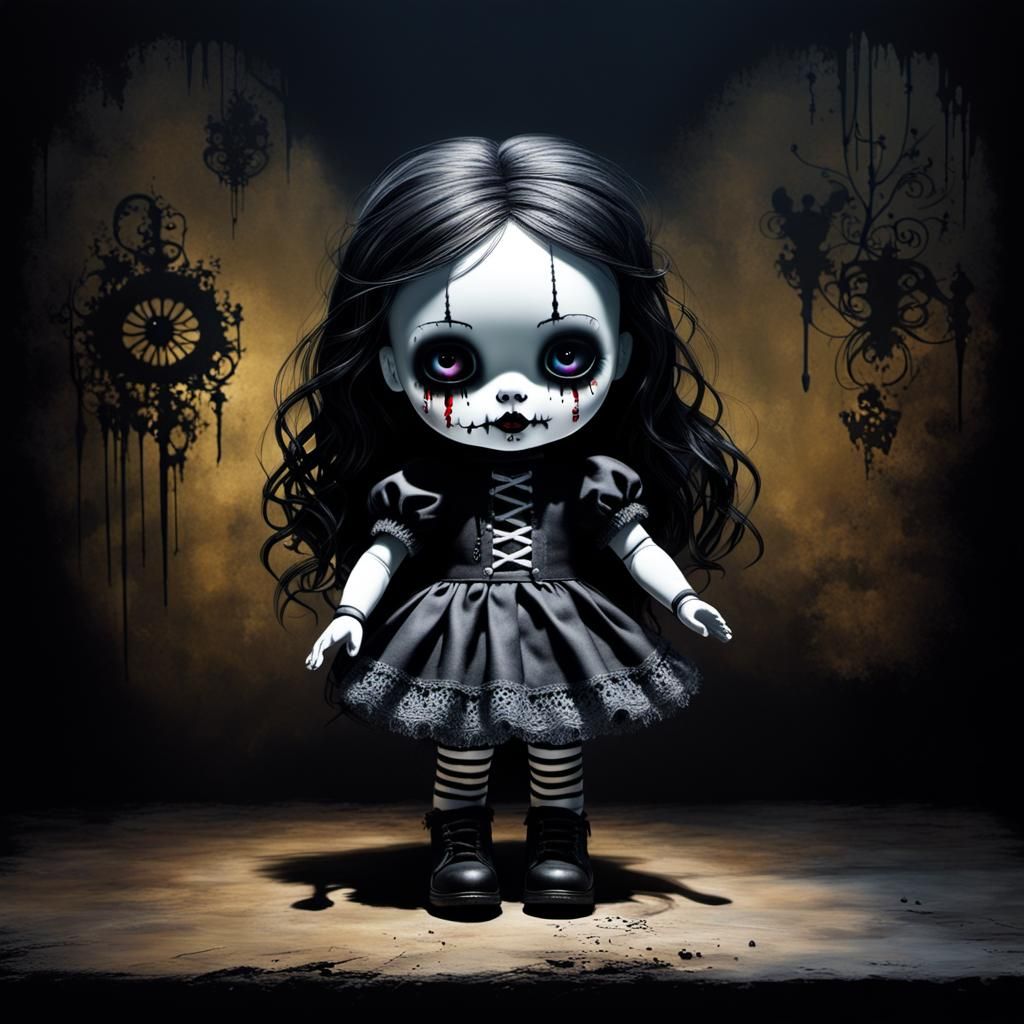 Eerie Gothic Doll with Dramatic Lighting
