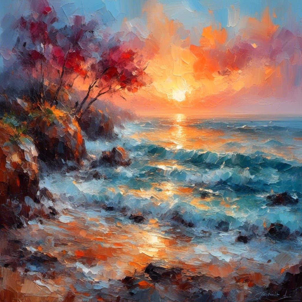 amazing sunset,seashore <lora:BeautyStrokes:1.0>