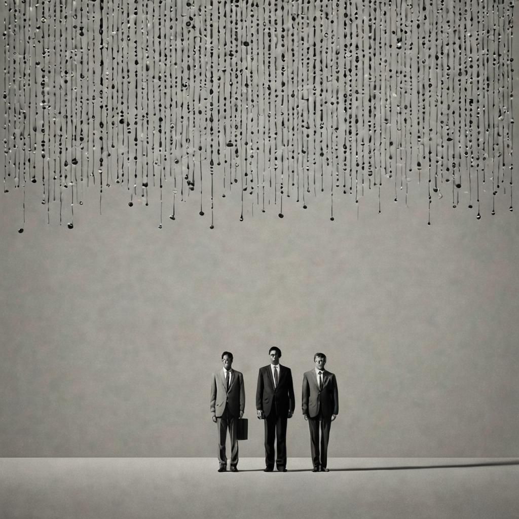 Binary Code Dream, good guys, 1980, surreal, Minimalist Spla...