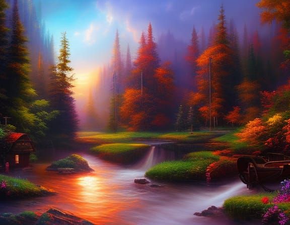 metallic: Impressionism: post-apocalyptic: Thomas Kinkade: fictional ...