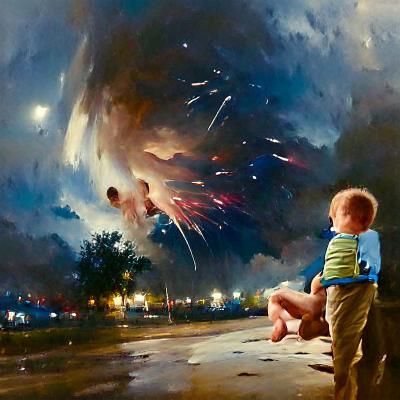 A Boy watching Fireworks for the first time. Evolved 1