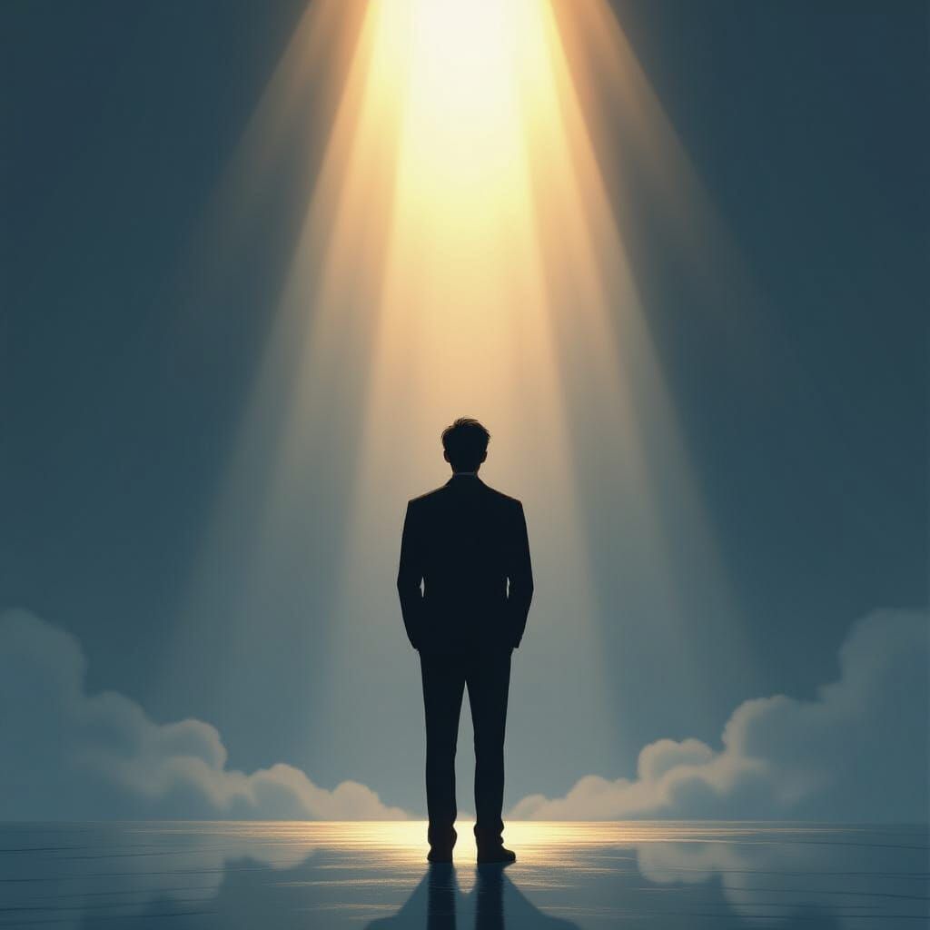 Hopeful Figure Bathed in Light, Digital Art