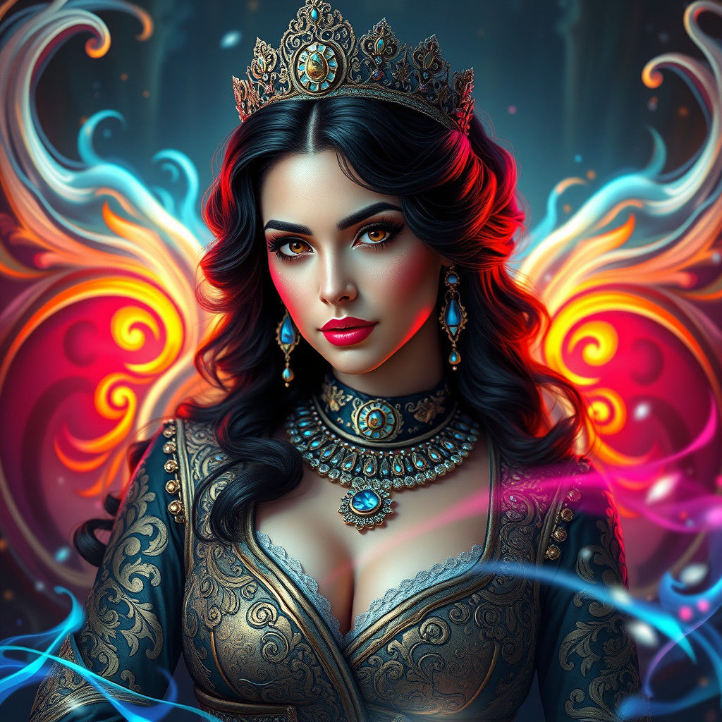 Regal Woman in Ornate Attire, Art Nouveau Portrait