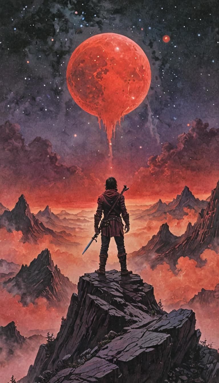 Fantasy Traveler Gazing at Nebula Sky