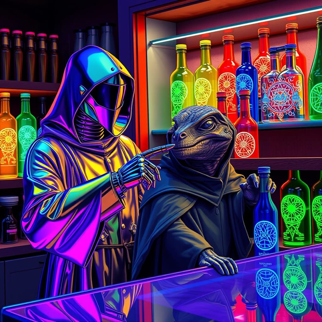 Fluorescent Robot Monk at Iridescent Spirit Market