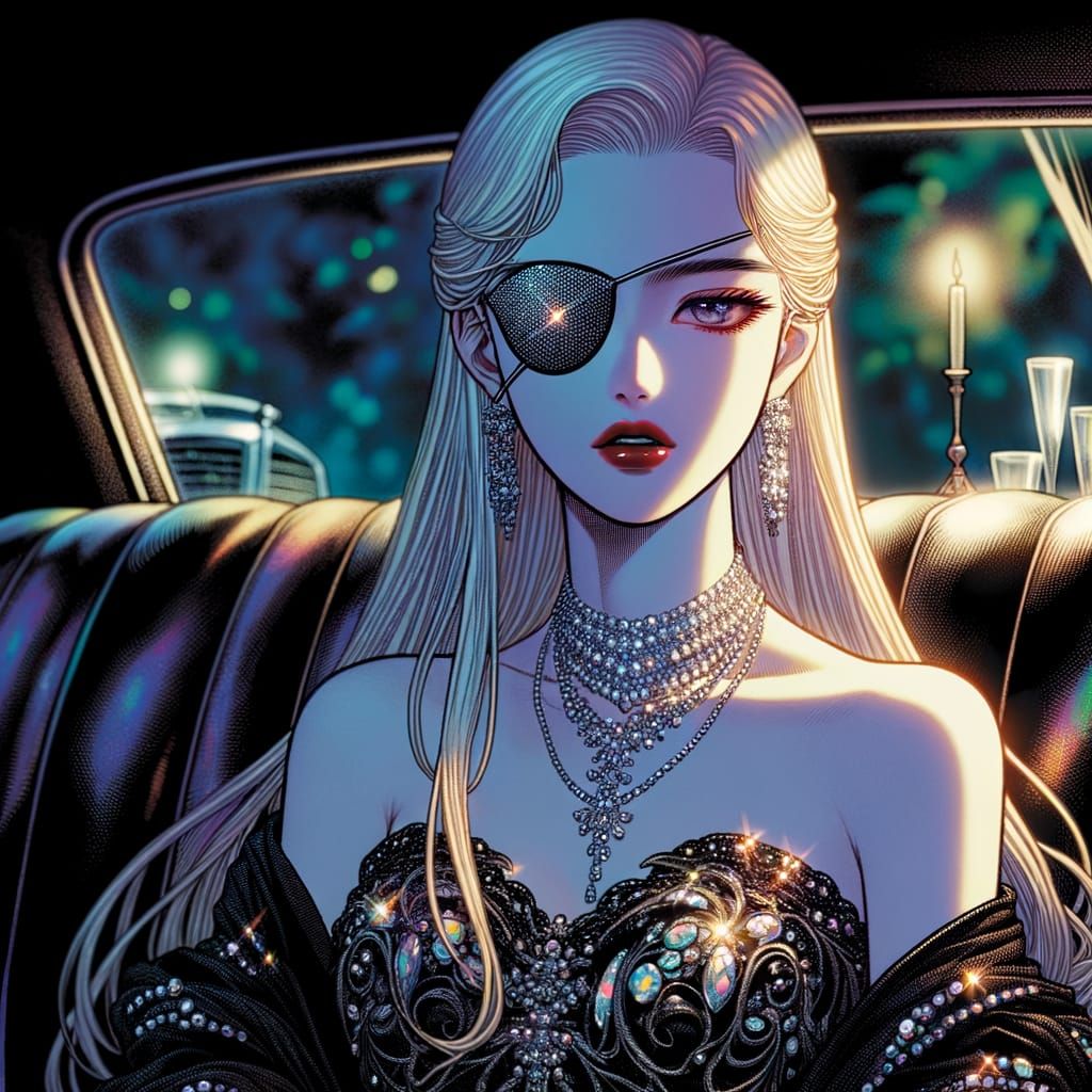 Mysterious East Asian Goddess in Midnight Glamour