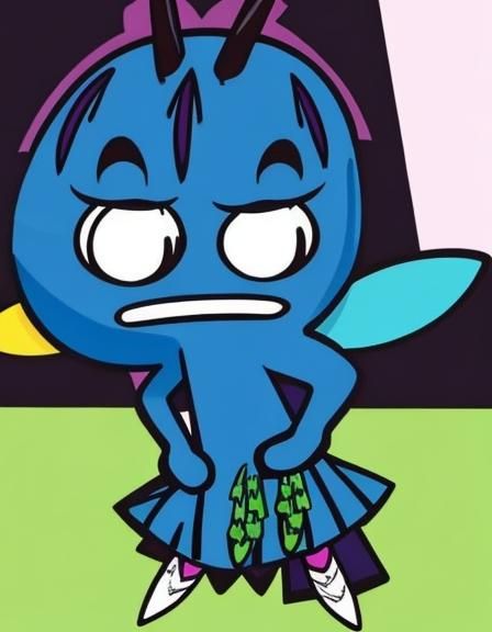 Colorful cartoon character with bug wings made of asparagus
