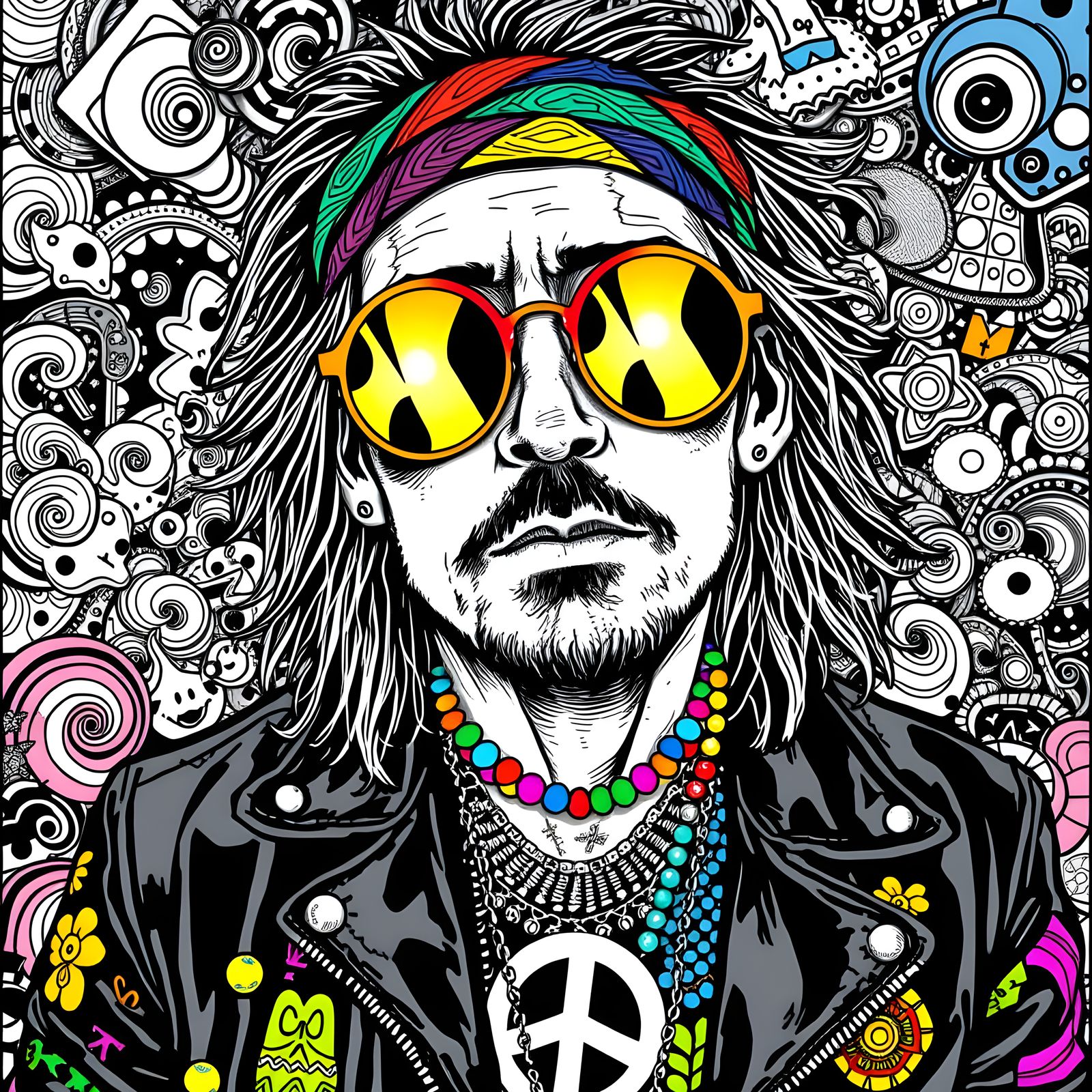 Psychedelia: Retro Dude - Maximalist Hippie Rocker in Psych...