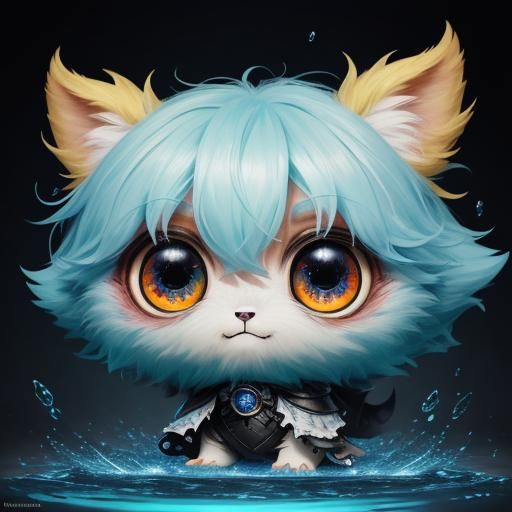 A unique creature, cute, fluffy, big chibi eyes.