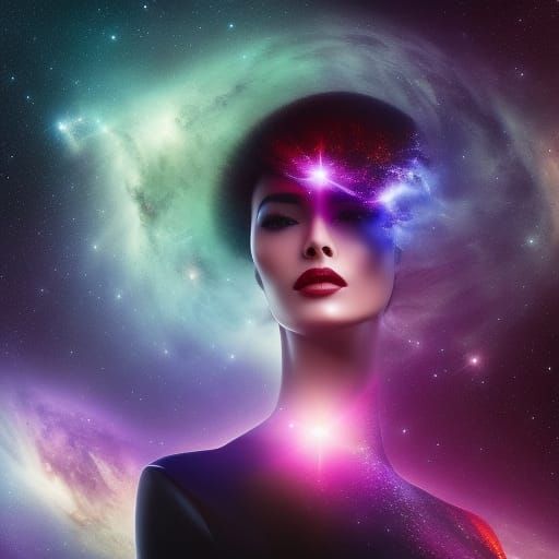 Beautiful Woman with Stars and Nebula, Fine Art Portrait