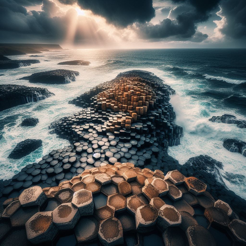 Hexagonal basalt columns of Northern Ireland's Giant's Causeway