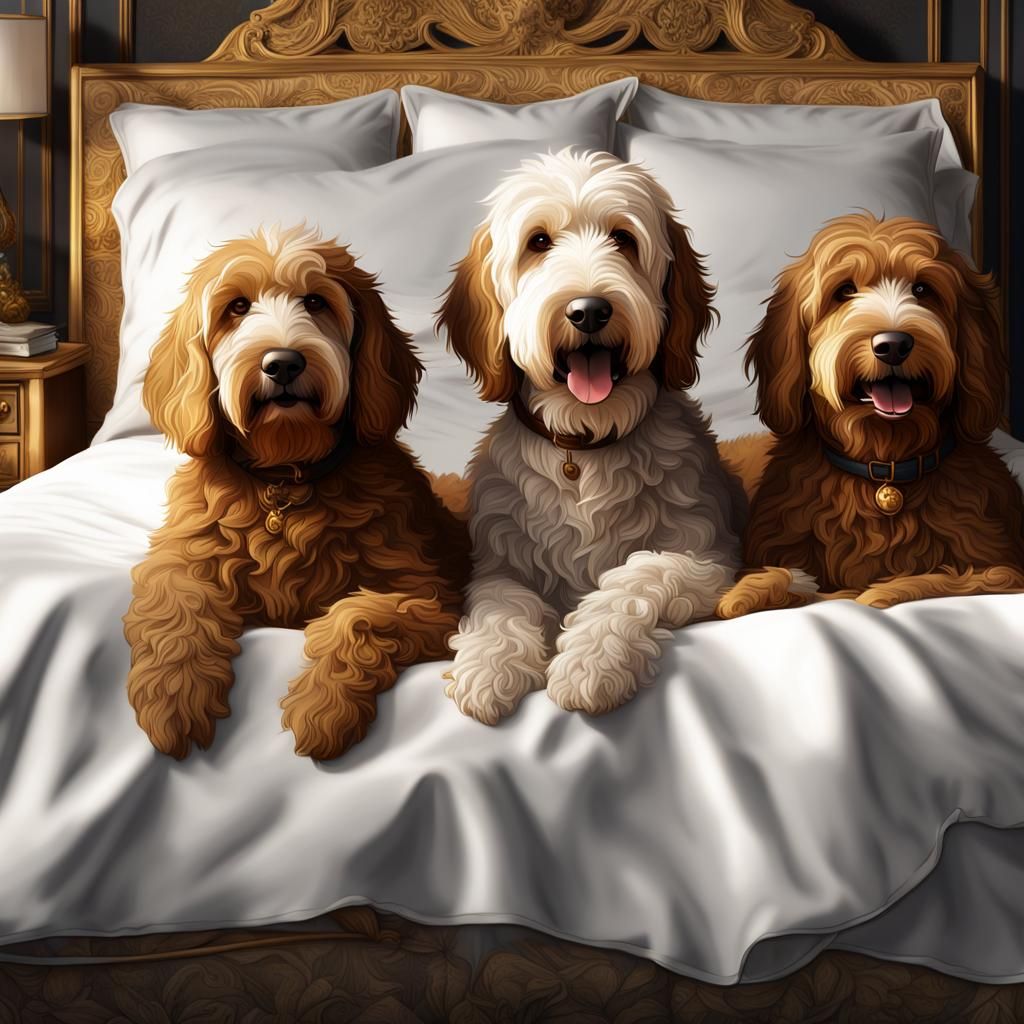 Three gorgeous golden doodle dogs and they are tucked under ...