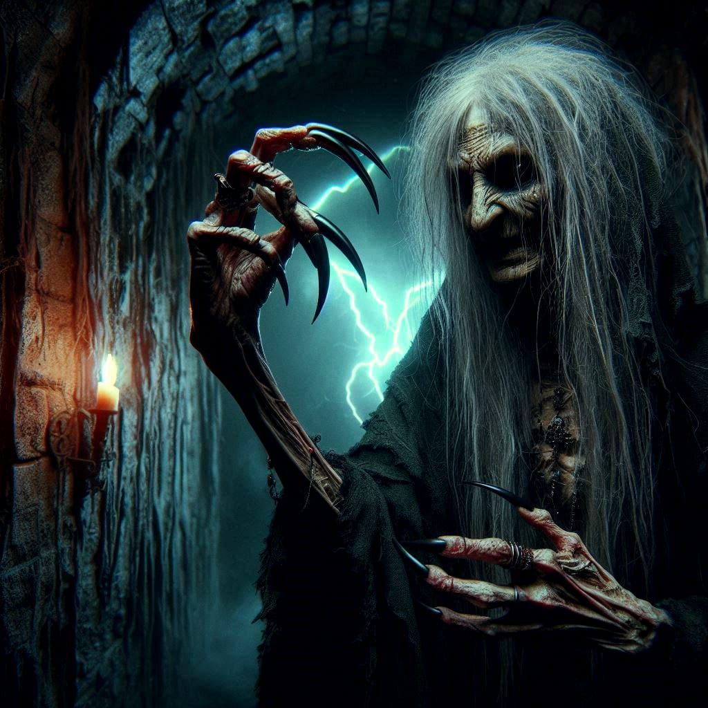 bony crone waking her magic