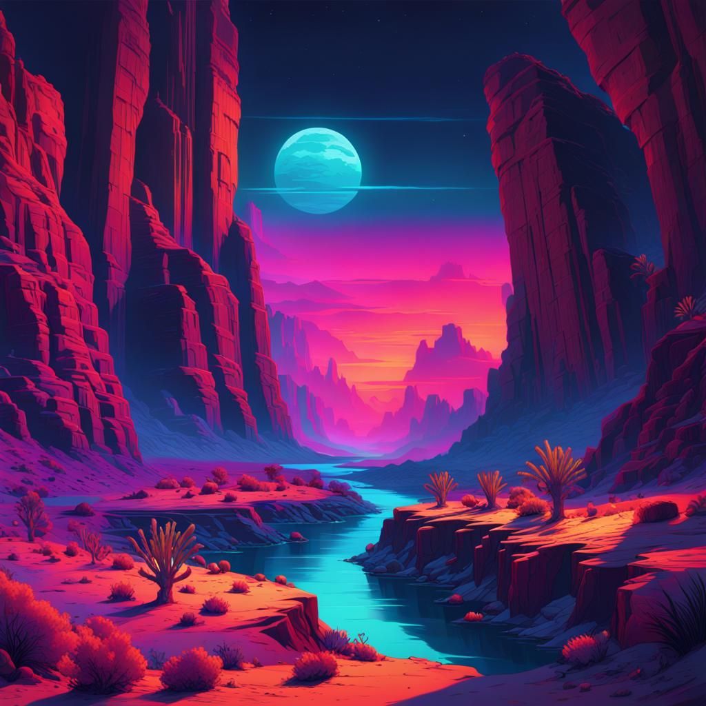 Synthwave style desert canyon landscape - AI Generated Artwork ...