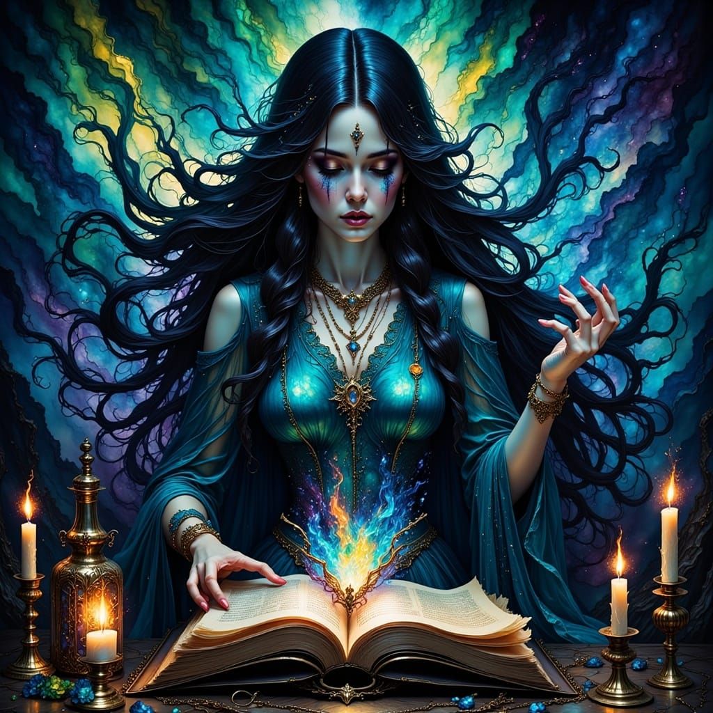 Epic fantasy dark magic, <lora:Fantasy Ink Flux:1.0> , alcohol-ink masterpiece