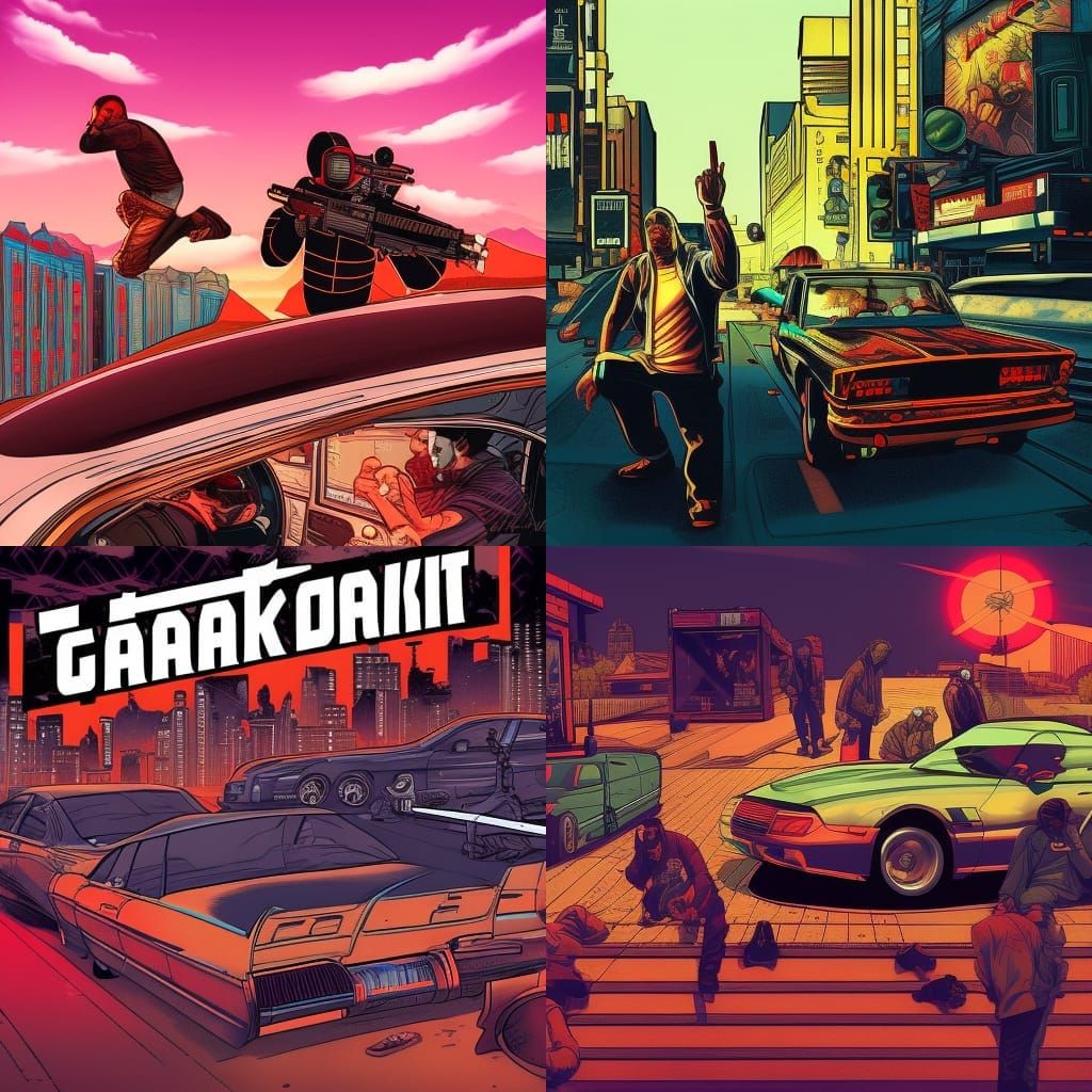 grand theft auto styled picture of a rap music concert