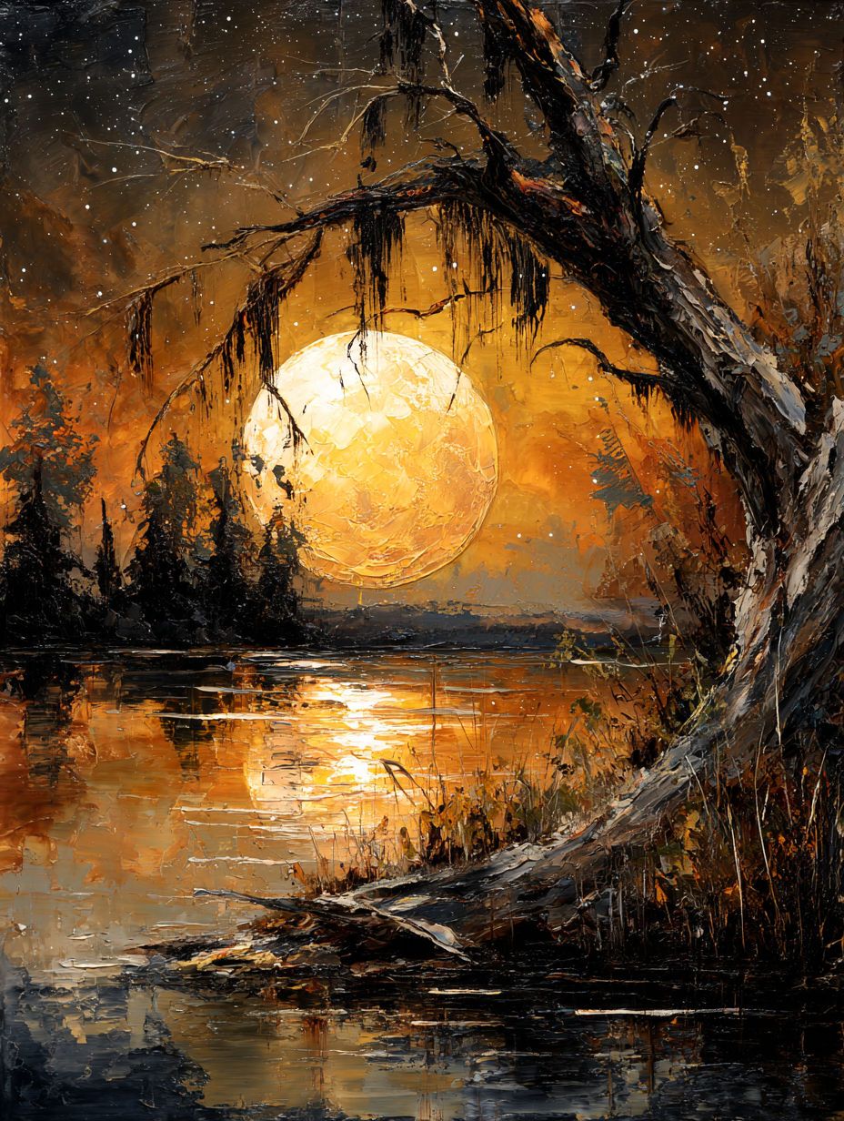 Gnarled Tree Moonscape  by @Marshas Creative AI Designs