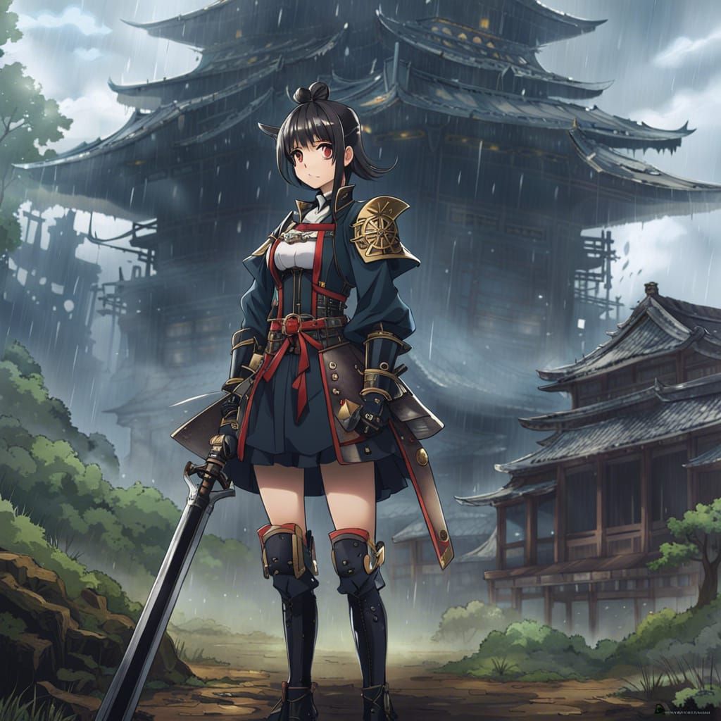 Anime-style illustration of a girl samurai on Craiyon