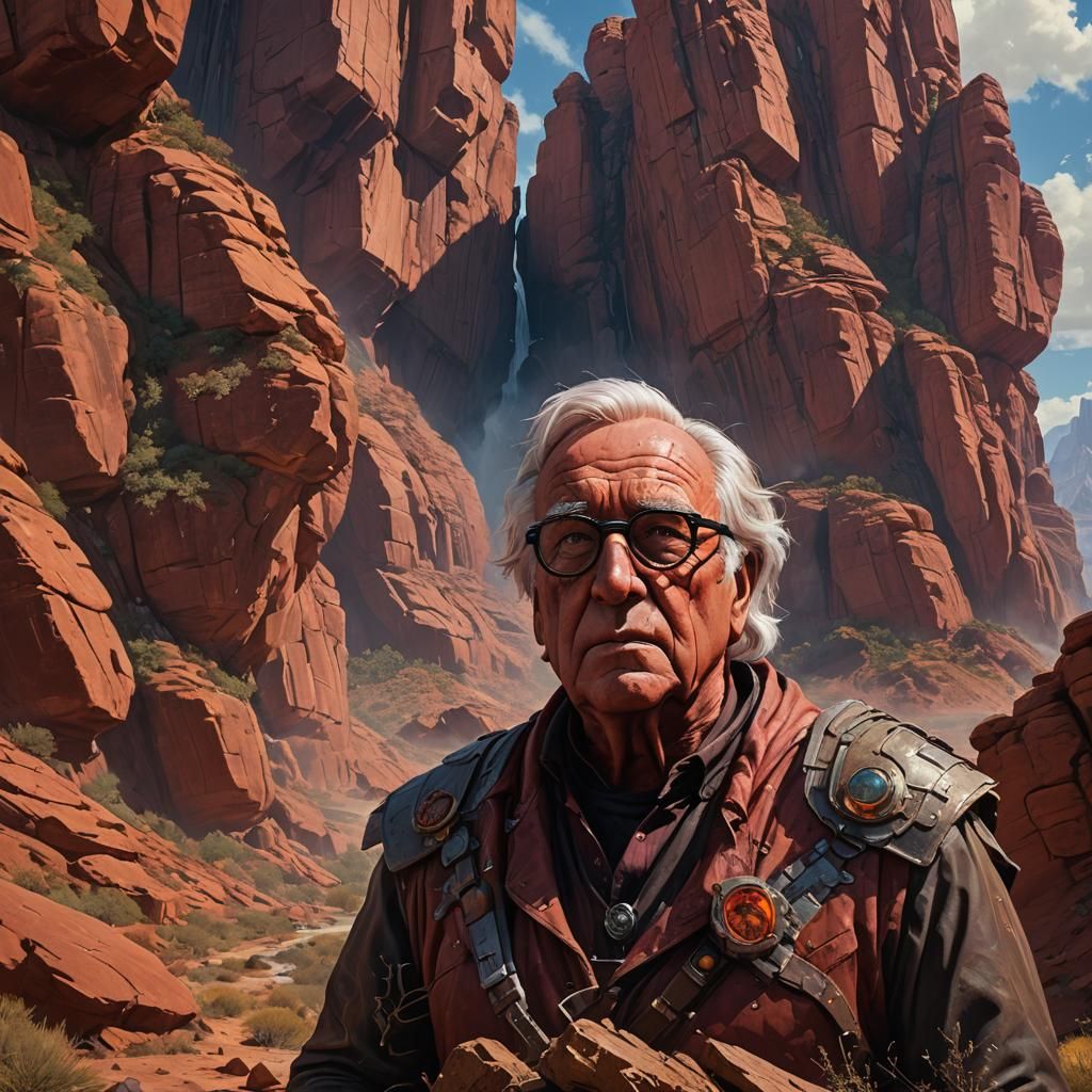 Ray Bradbury as a Giant red rock Bust "detailed matte painti...