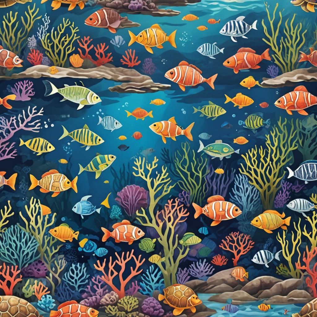 Underwater World: Craft an underwater scene featuring sea cr...