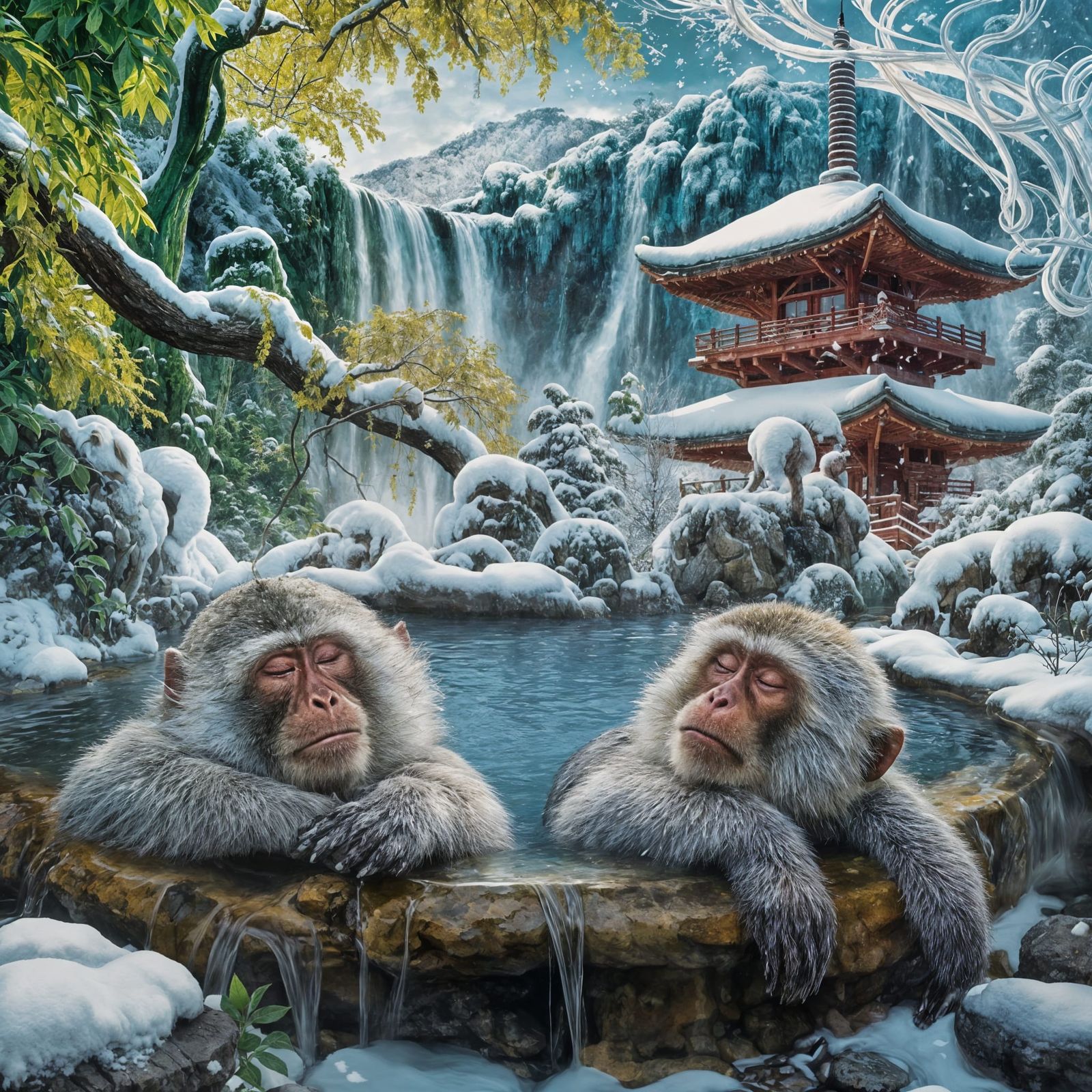 Two monkey's enjoying a natural hot spring.  by @Hannah