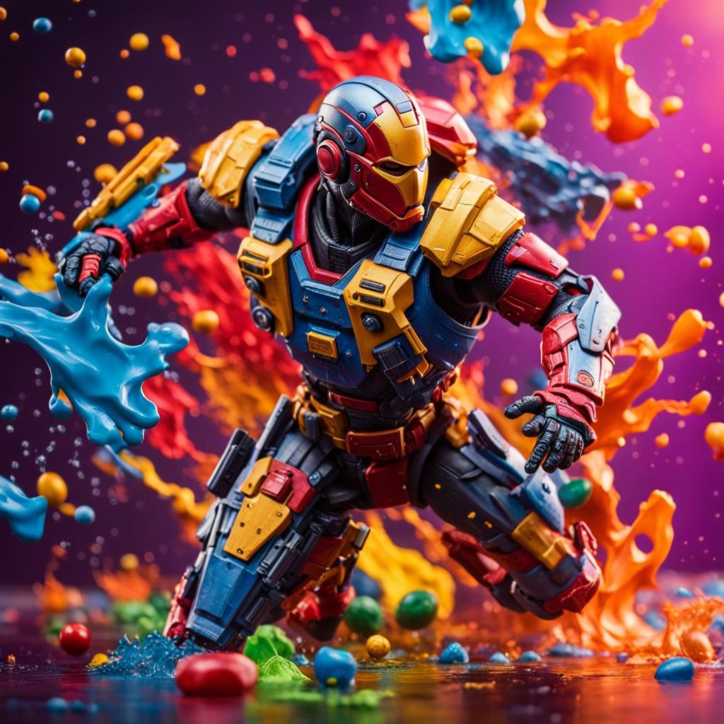 Action figures in action-packed, colorful scenes Hyperrealistic, splash art, concept art, mid shot, intricately ...  by @Papilou